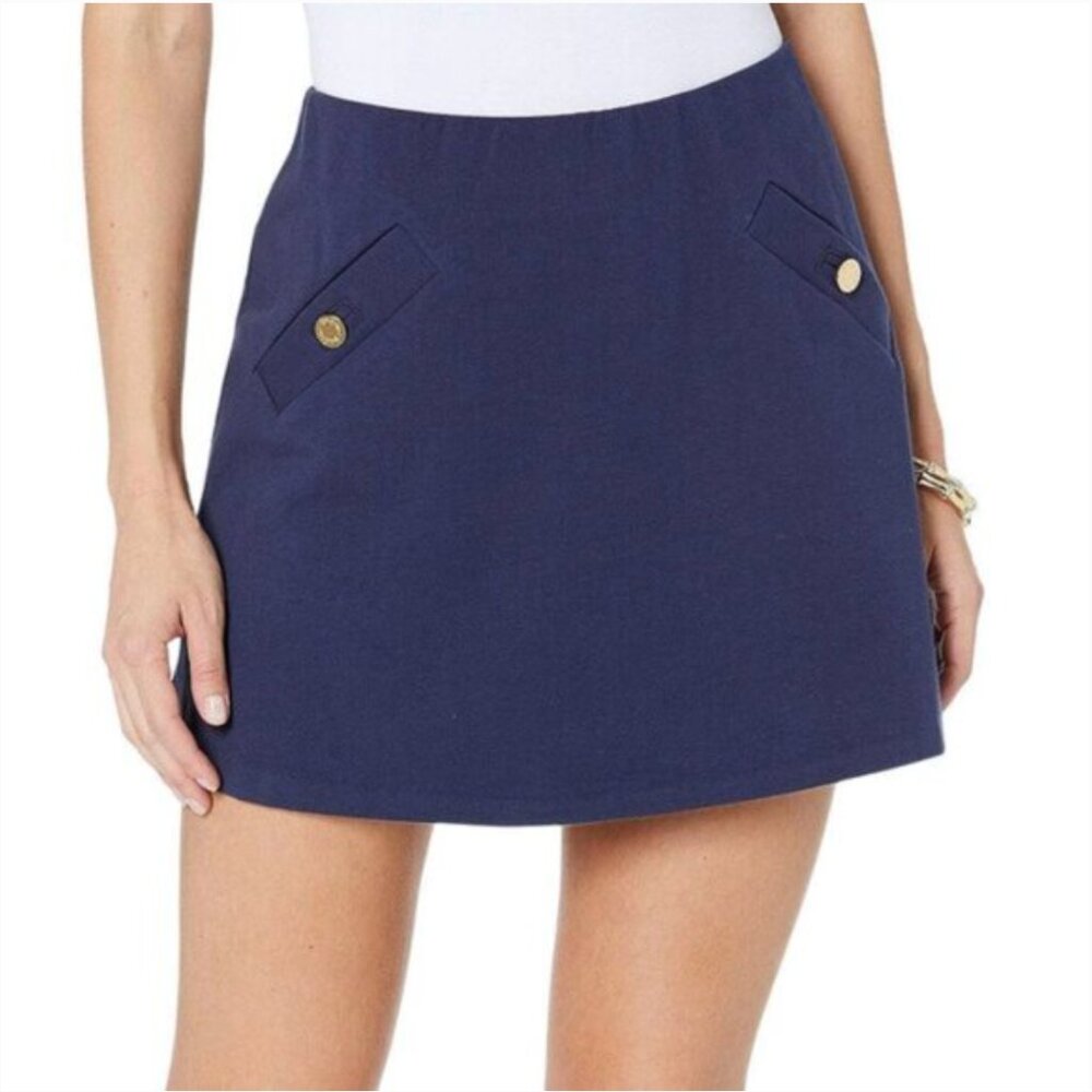 Chic Navy Mini Skirt with Gold Button Details